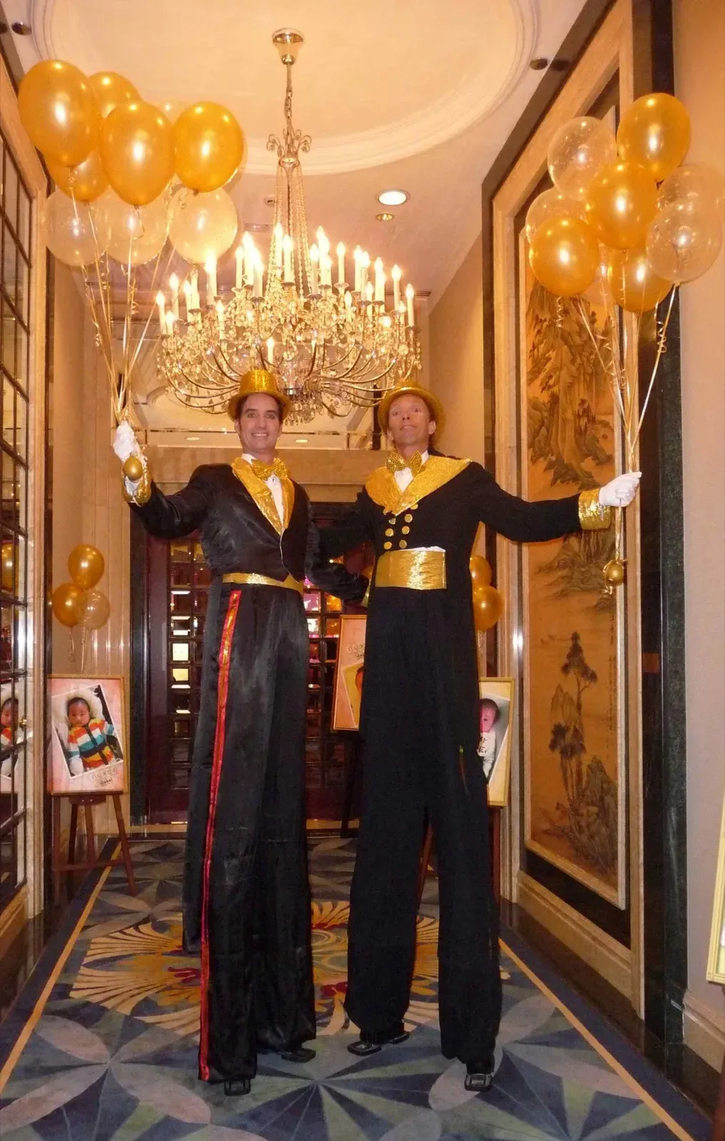 Best hong kong stilts walker in gold tuxedo for wedding celebration