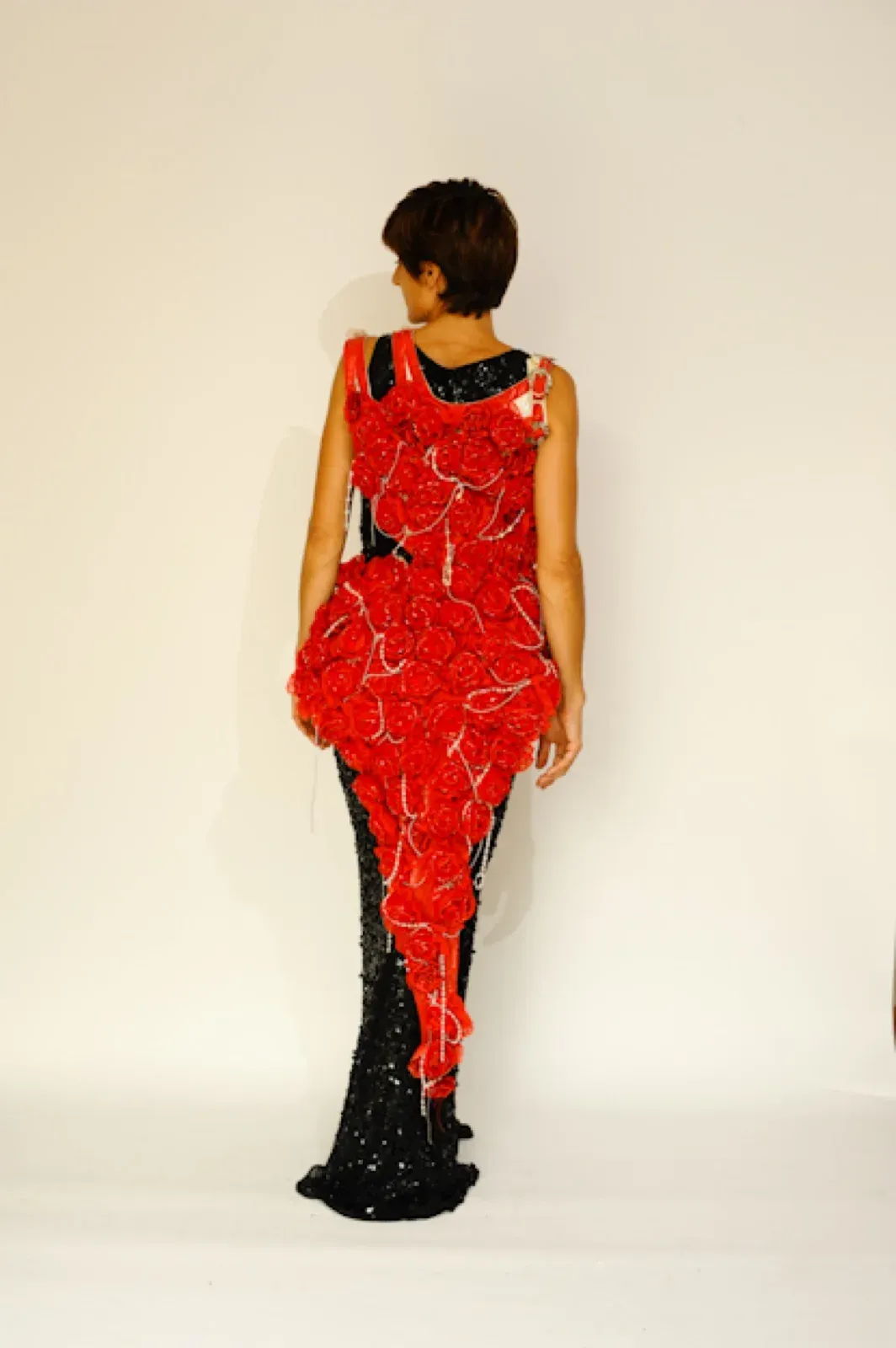 Black dress with red flower cover to hire for party in Hong Kong