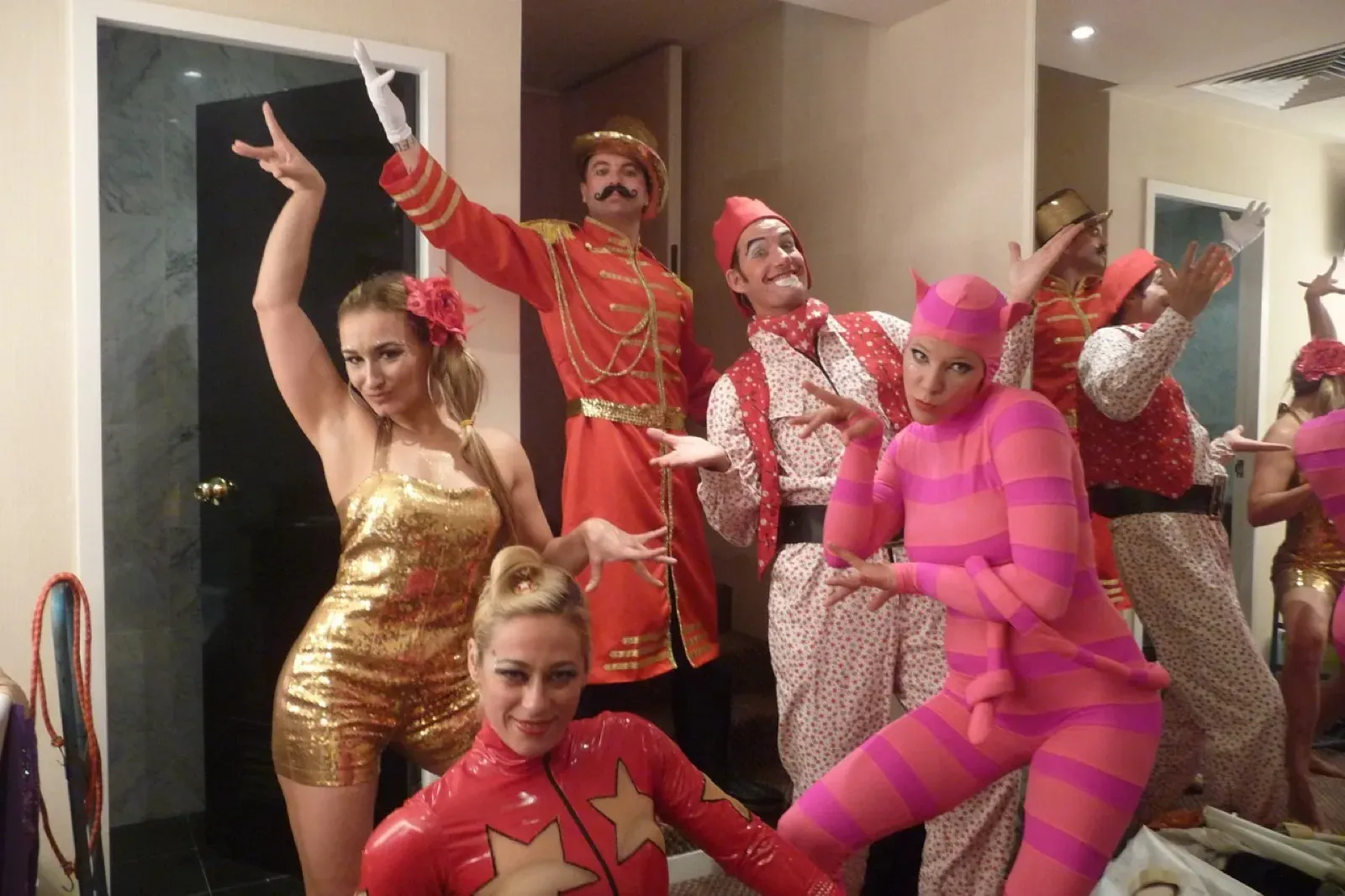 Toy soldier, ballerina and circus characters at a Christmas gala dinner at the Hyatt in Hong Kong