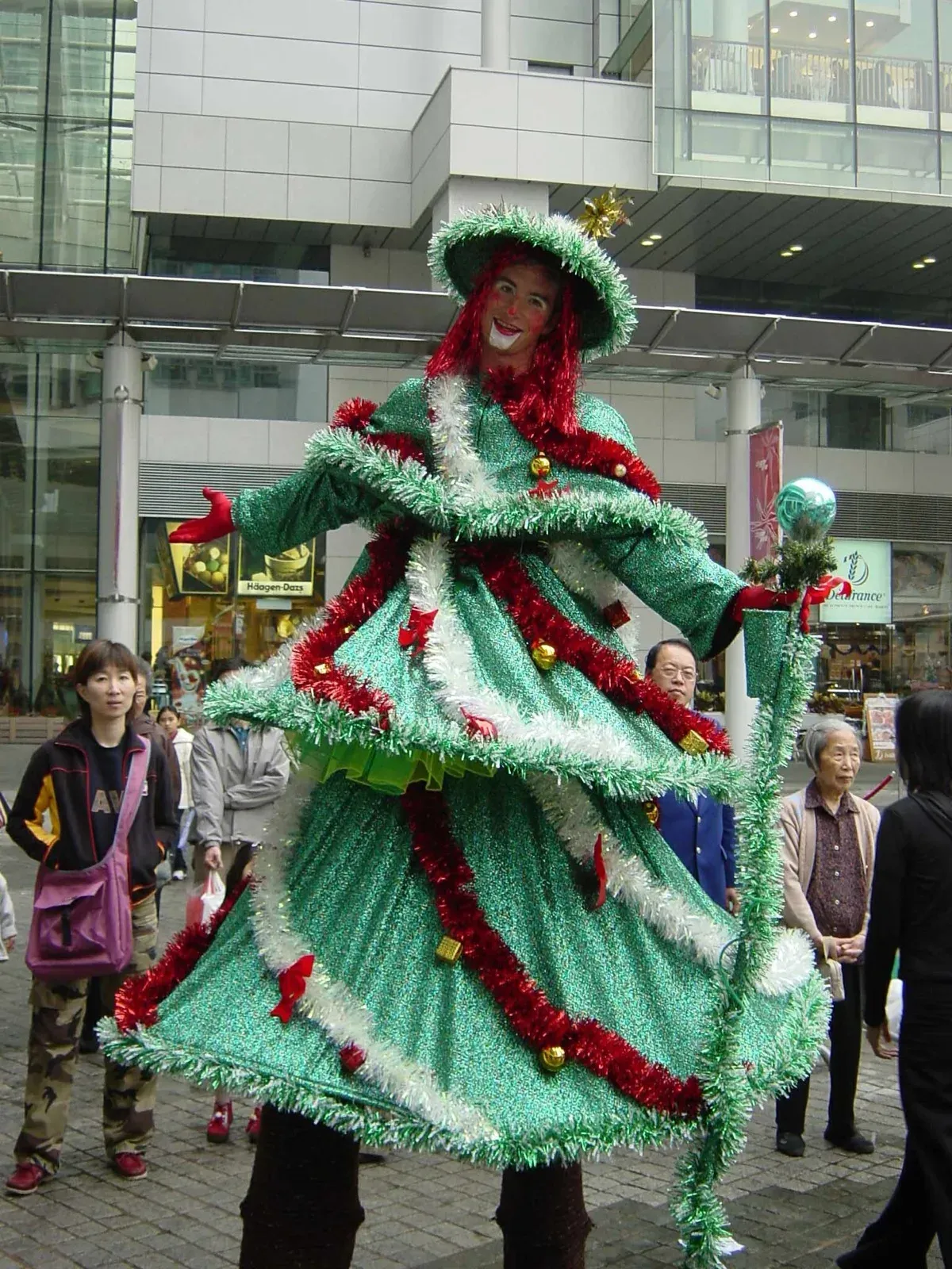 Christmas tree on stilts perform in Hong Kong mall