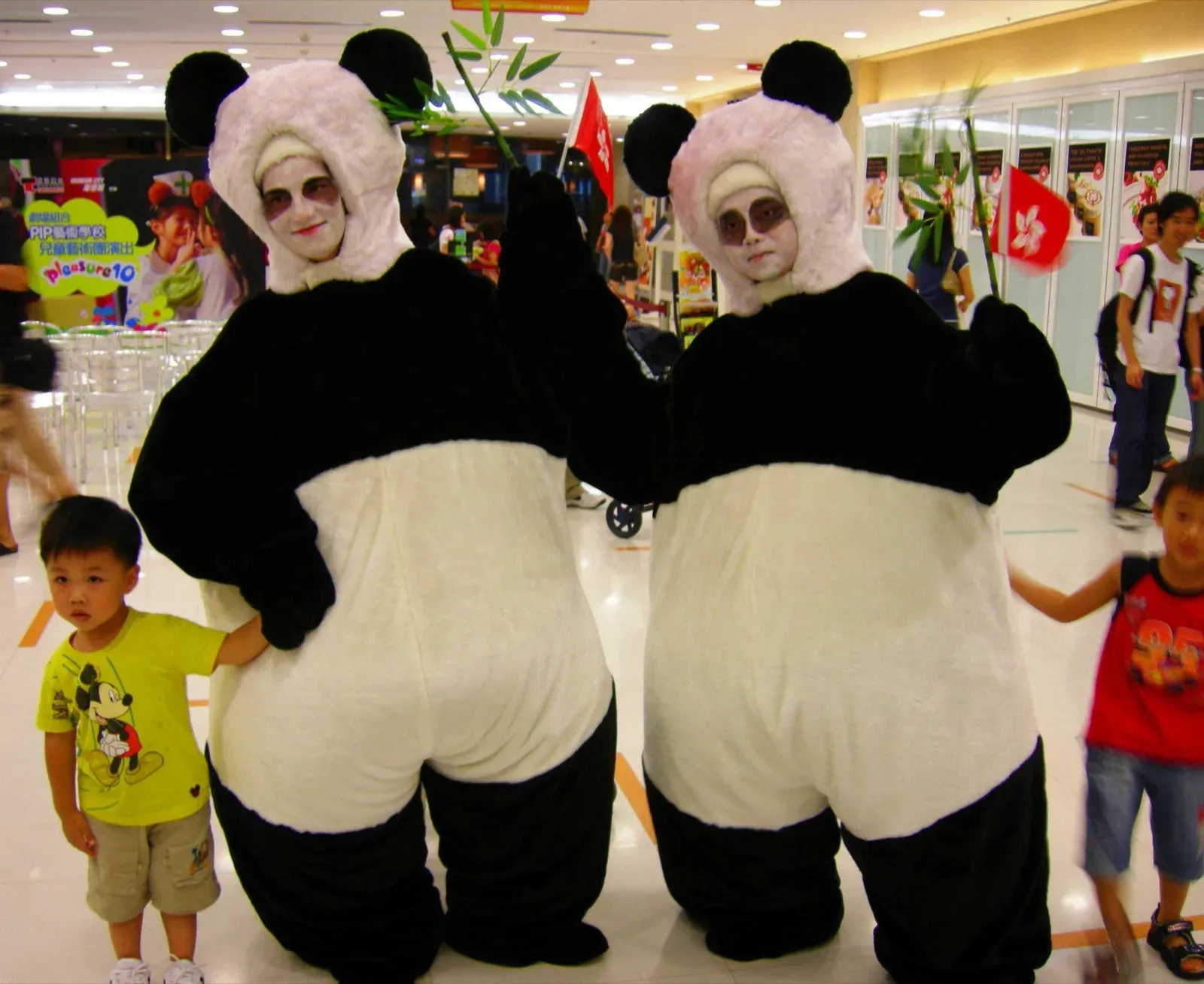 Cute Chinese Panda costume performer in Hong Kong mall promotion event