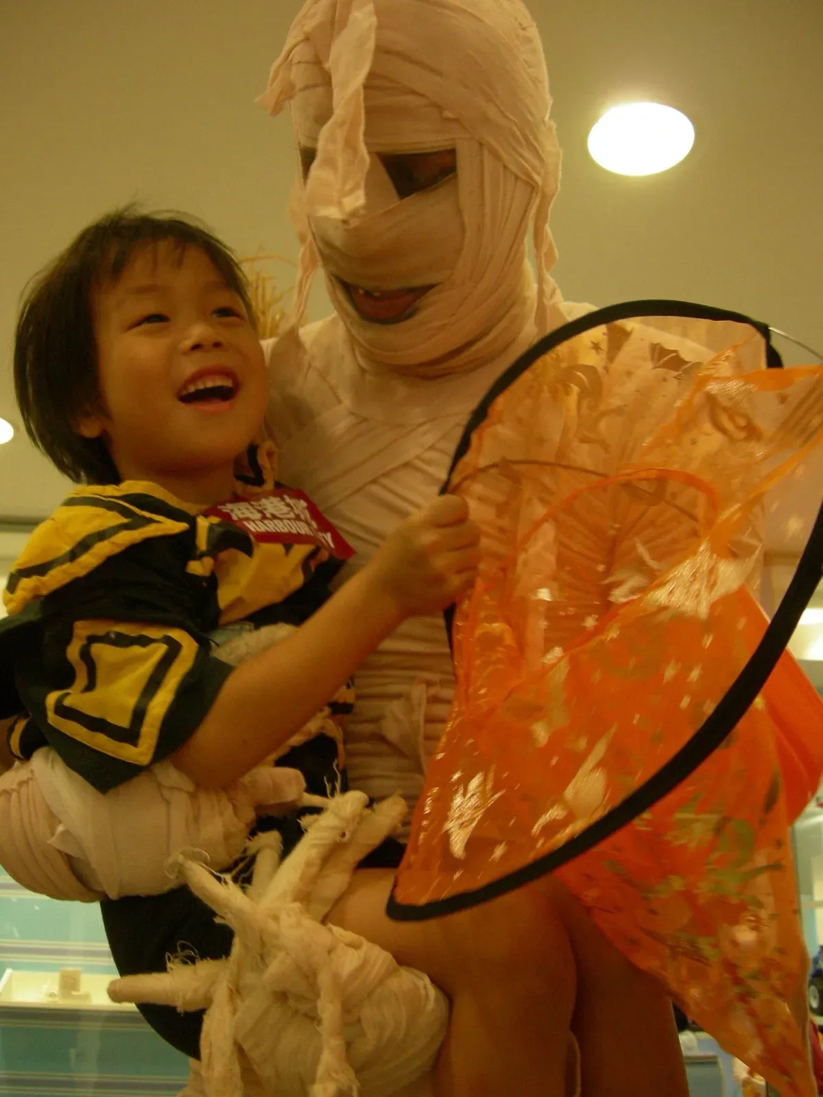 giant mummy on stilts for Halloween promotion event in Hong Kong mall