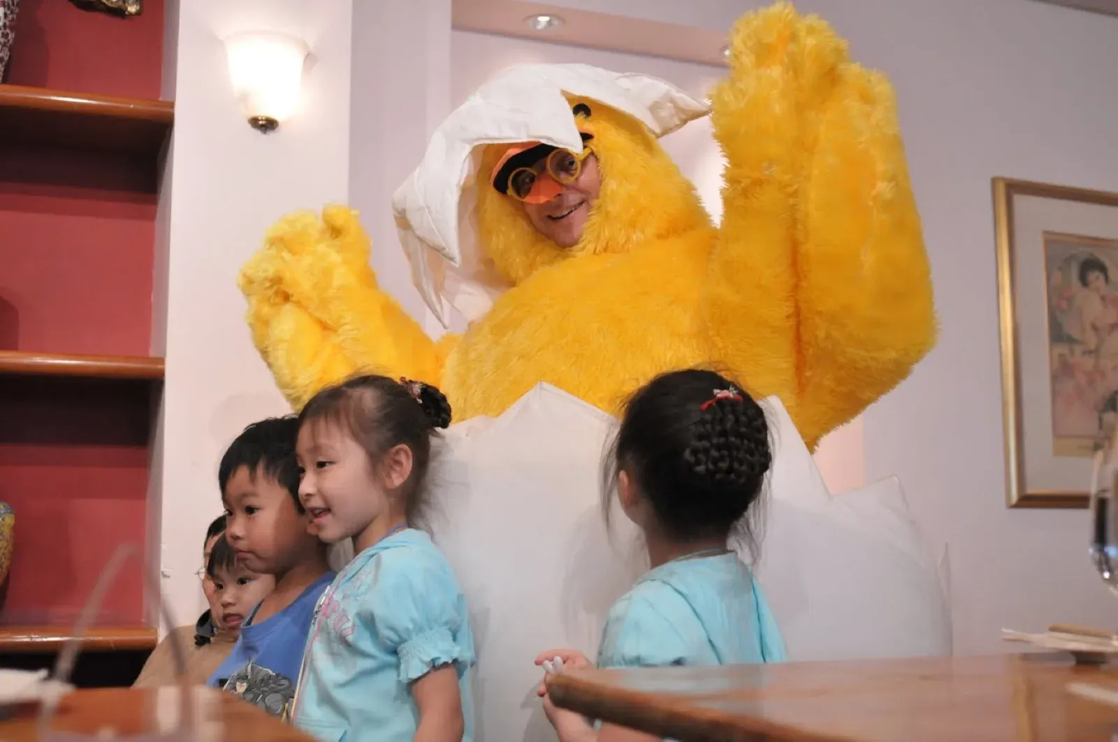 hong kong easter party chicken in egg mascot entertainer