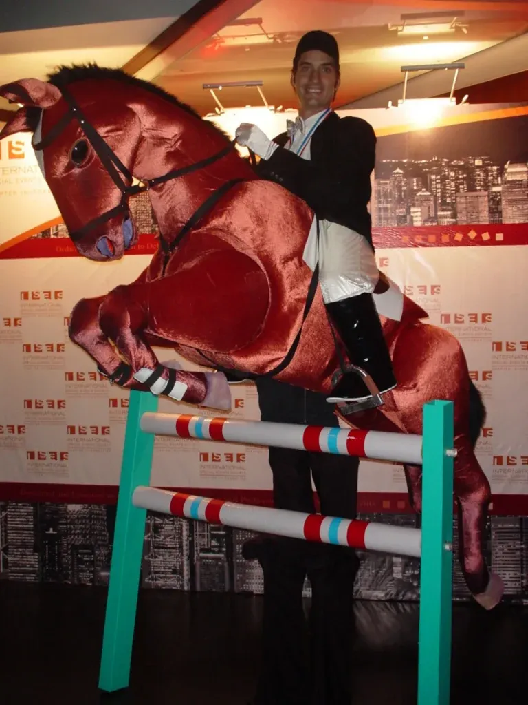 Hong Kong horse jumping stilts walker performer for promotion event in mall