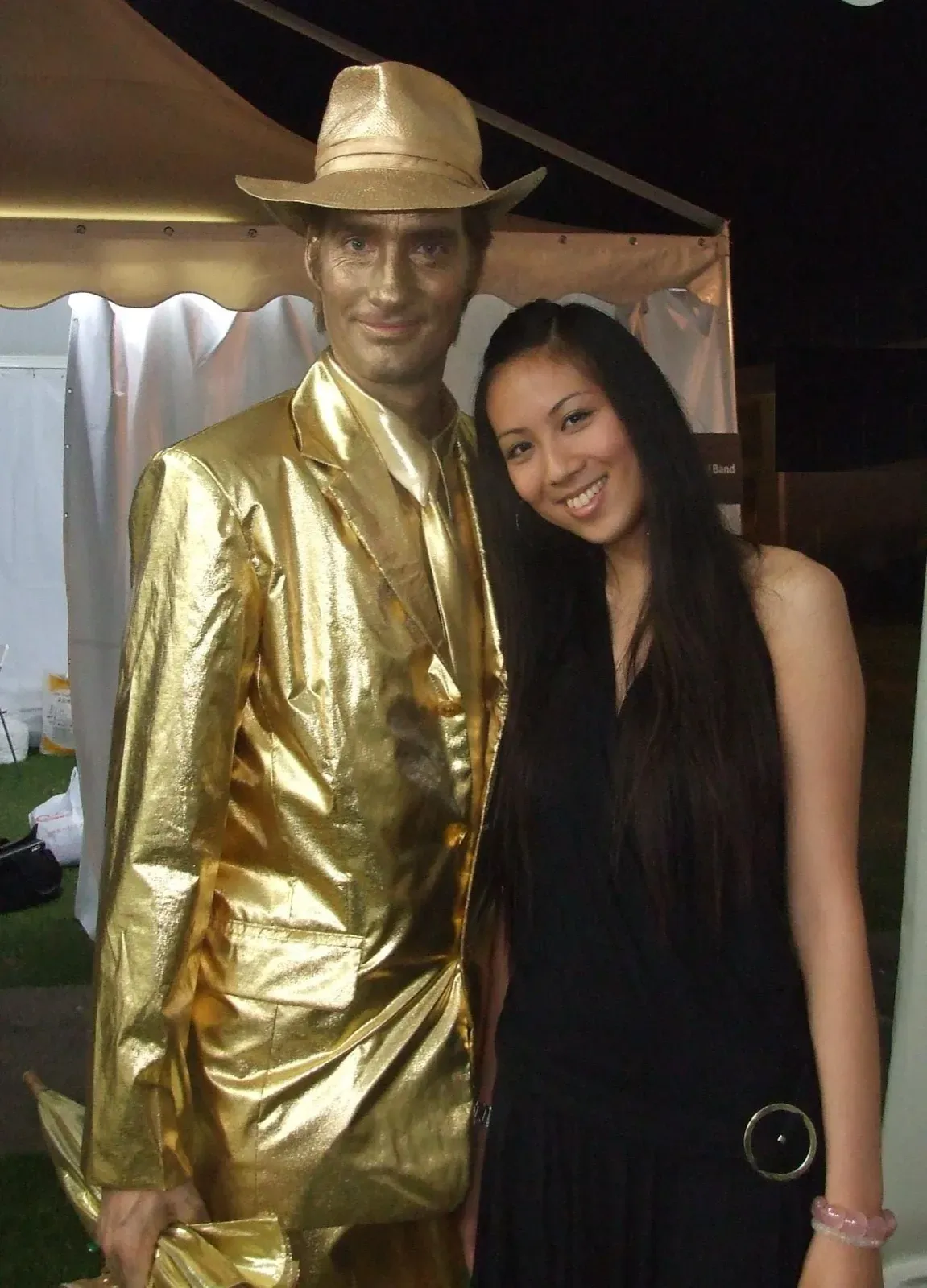 hong Kong living statue mime in golden color for outdoor event in Shatin
