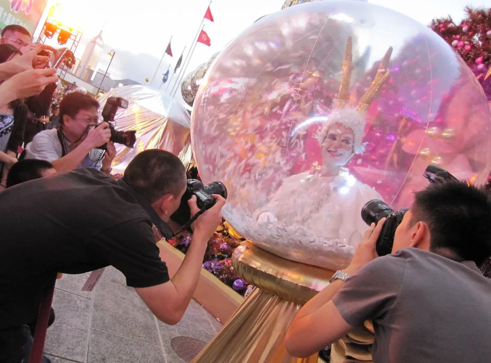 hong kong snow ball performer during Christmas event in mall