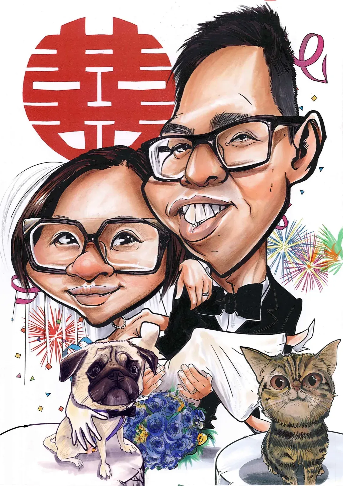 Hong kong , wedding, caricature, bride, groom