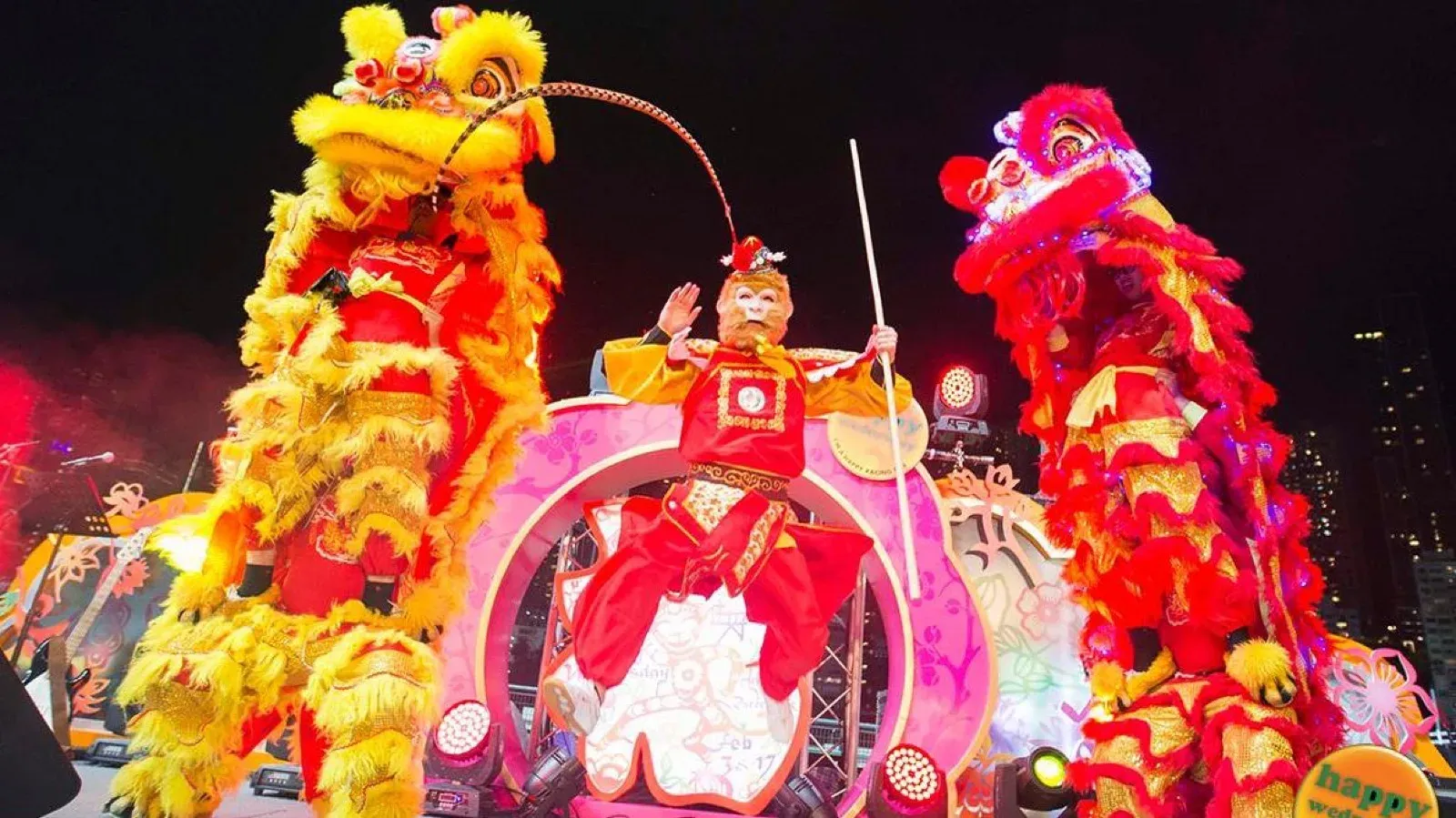Lion dance team for Chinese New Year celebrations in Hong Kong