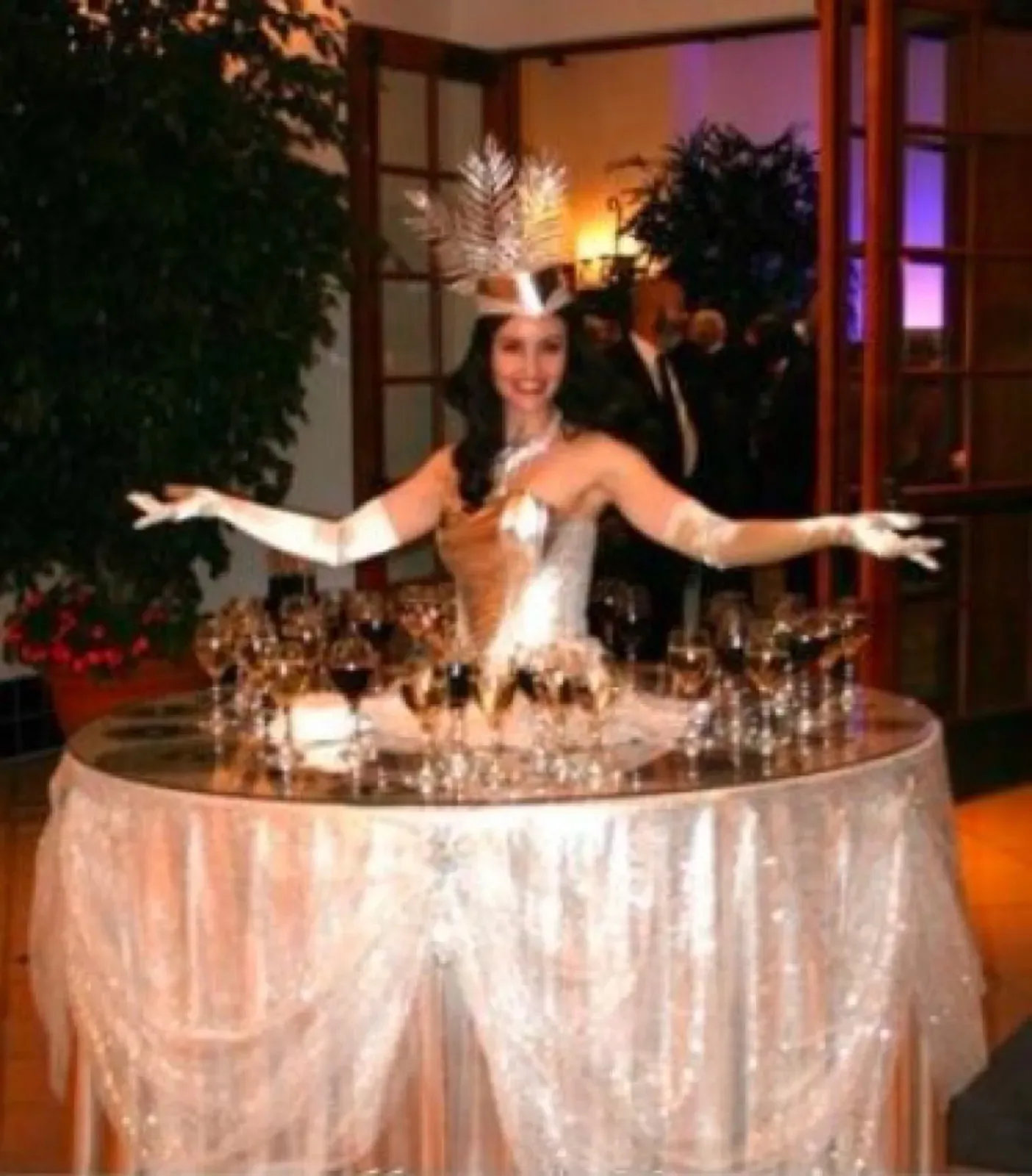 Champagne table lady serving drinks from her costume table at a cocktail event in Hong Kong