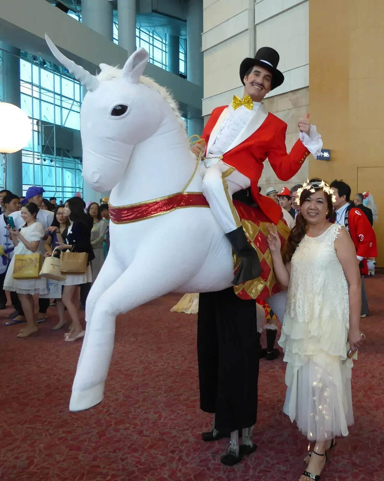 White horse stilts walker for Christmas event in hong kong mall